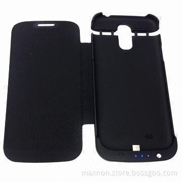 3200mAh power bank case for Galaxy S4/i9500 with screen protector leather, kick stand